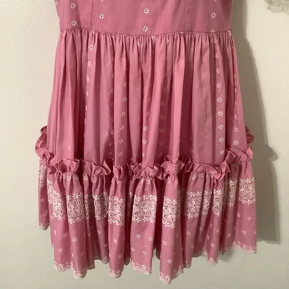 Vintage Pink Fairy Cottagecore Western Handmade Babydoll Fairy Puff Sleeve Dress - Picture 3 of 10